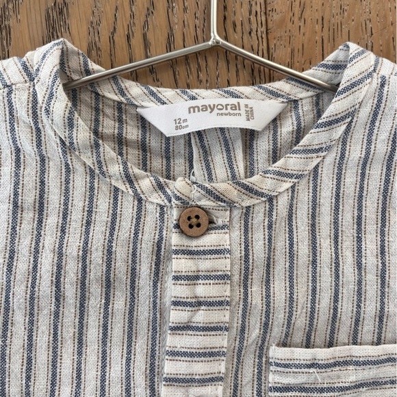 Mayoral 3 piece baby boy linen short set bucket hat striped neutral 12 months - Picture 10 of 12